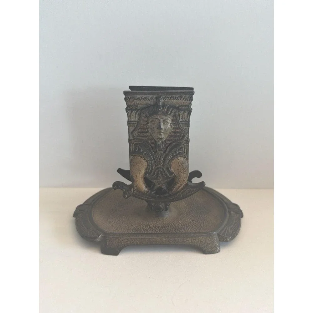 Antique Art Deco‎ Egyptian Revival Cast Iron Ashtray and Matchbox Holder